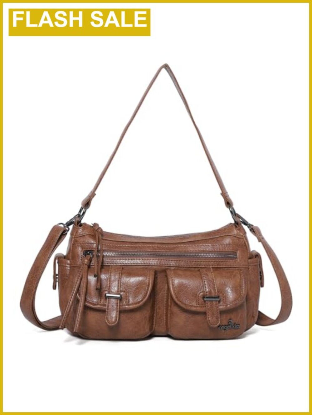 Faux Leather Hobo Crossbody Handbag with Tassel Zipper Multi Pocket